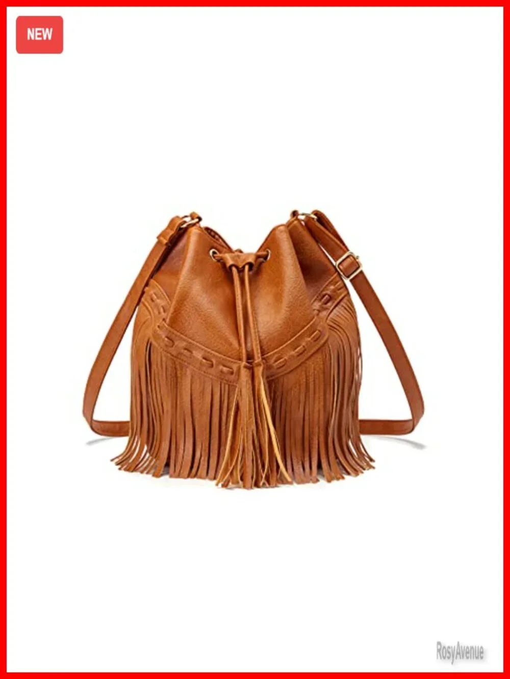 Fringe Bucket Bag Drawstring Crossbody Shoulder Purse Women PU Leather